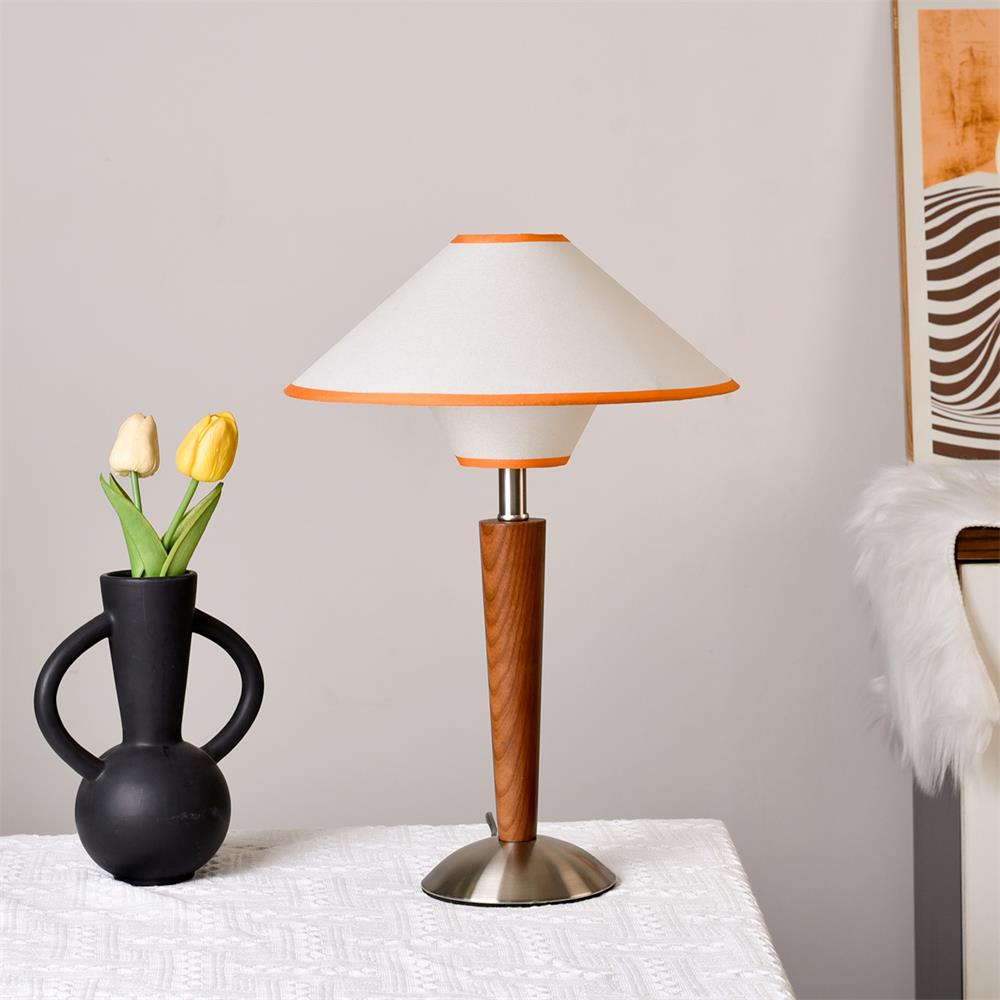 Perzel Table Lamp Wood Stem Fabric Shade - Letslighting