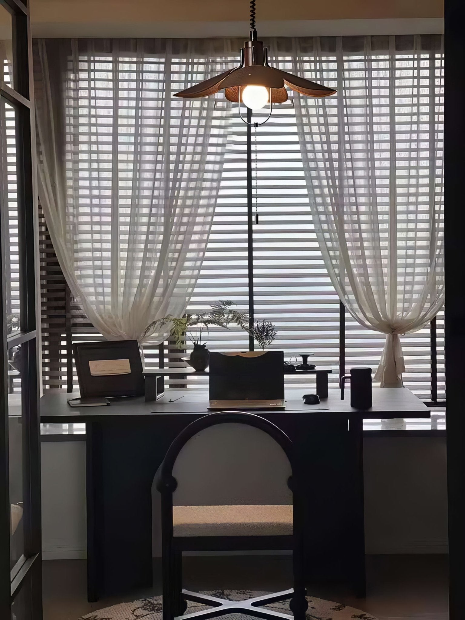 Utalion Traditional Petal Bloom Wood Fabric Pendant Light - Letslighting