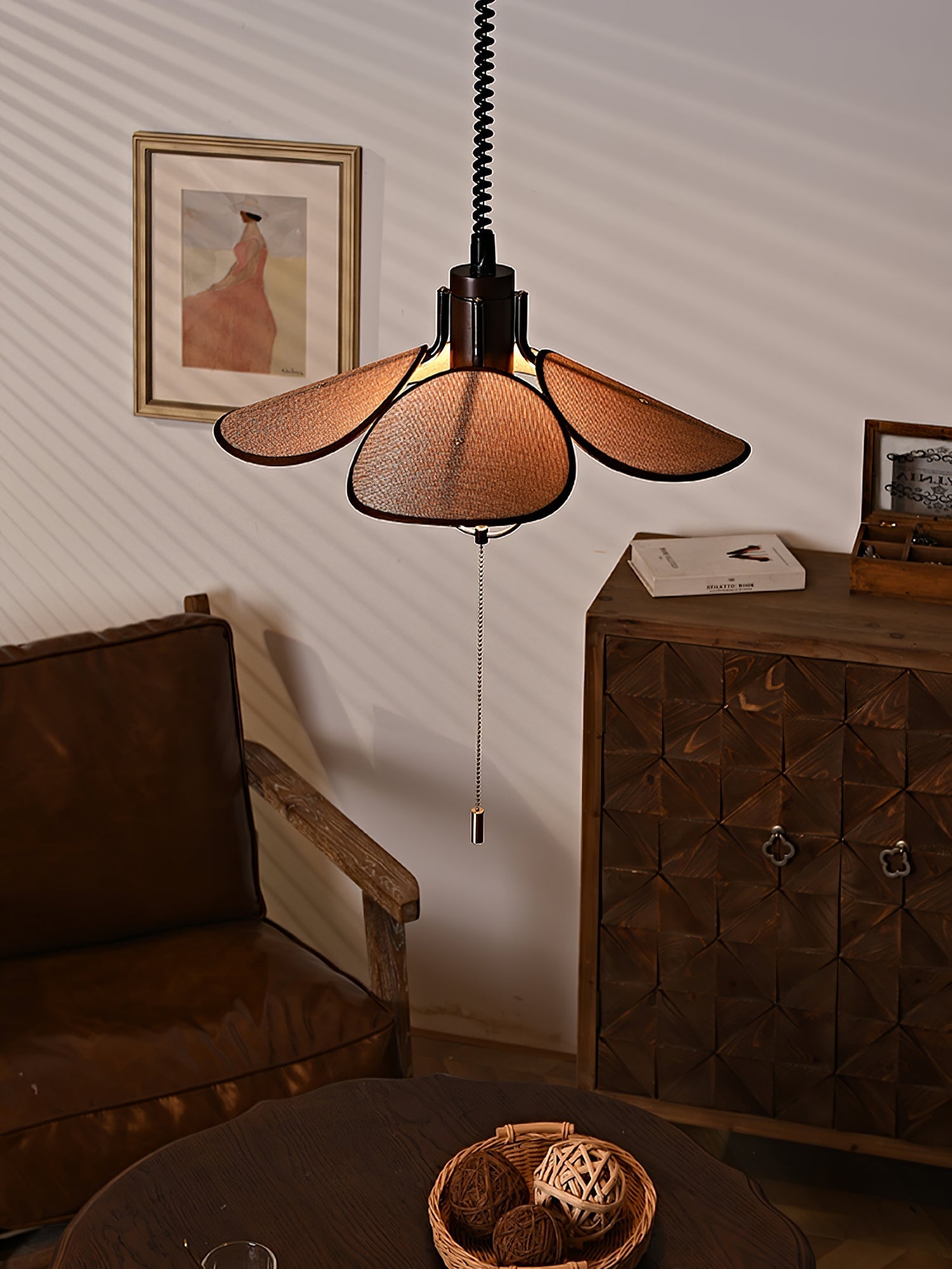 Utalion Traditional Petal Bloom Wood Fabric Pendant Light - Letslighting