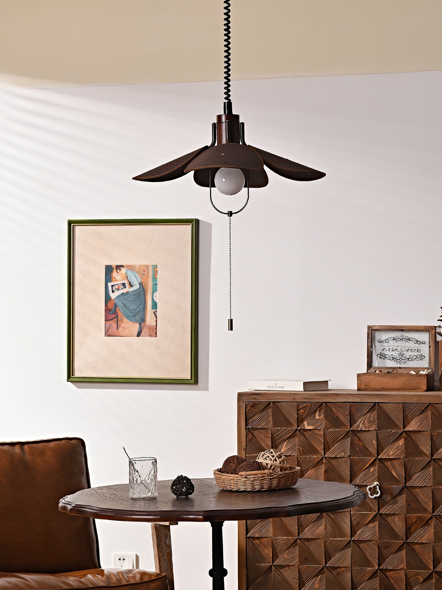 Utalion Traditional Petal Bloom Wood Fabric Pendant Light - Letslighting