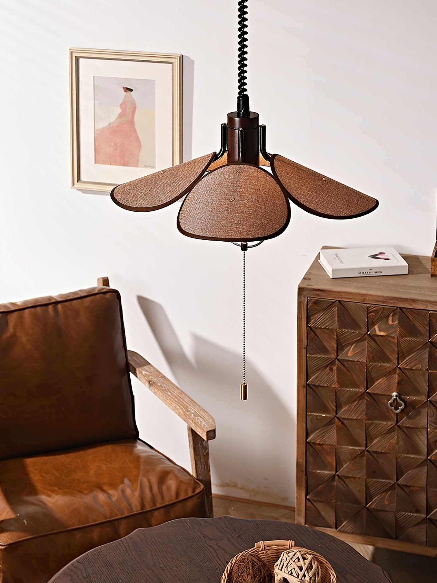 Utalion Traditional Petal Bloom Wood Fabric Pendant Light - Letslighting