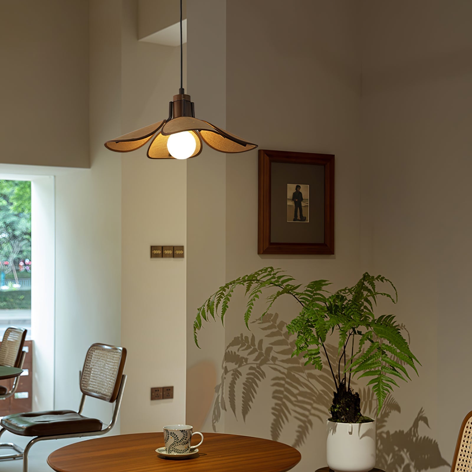 Utalion Traditional Petal Bloom Wood Fabric Pendant Light - Letslighting