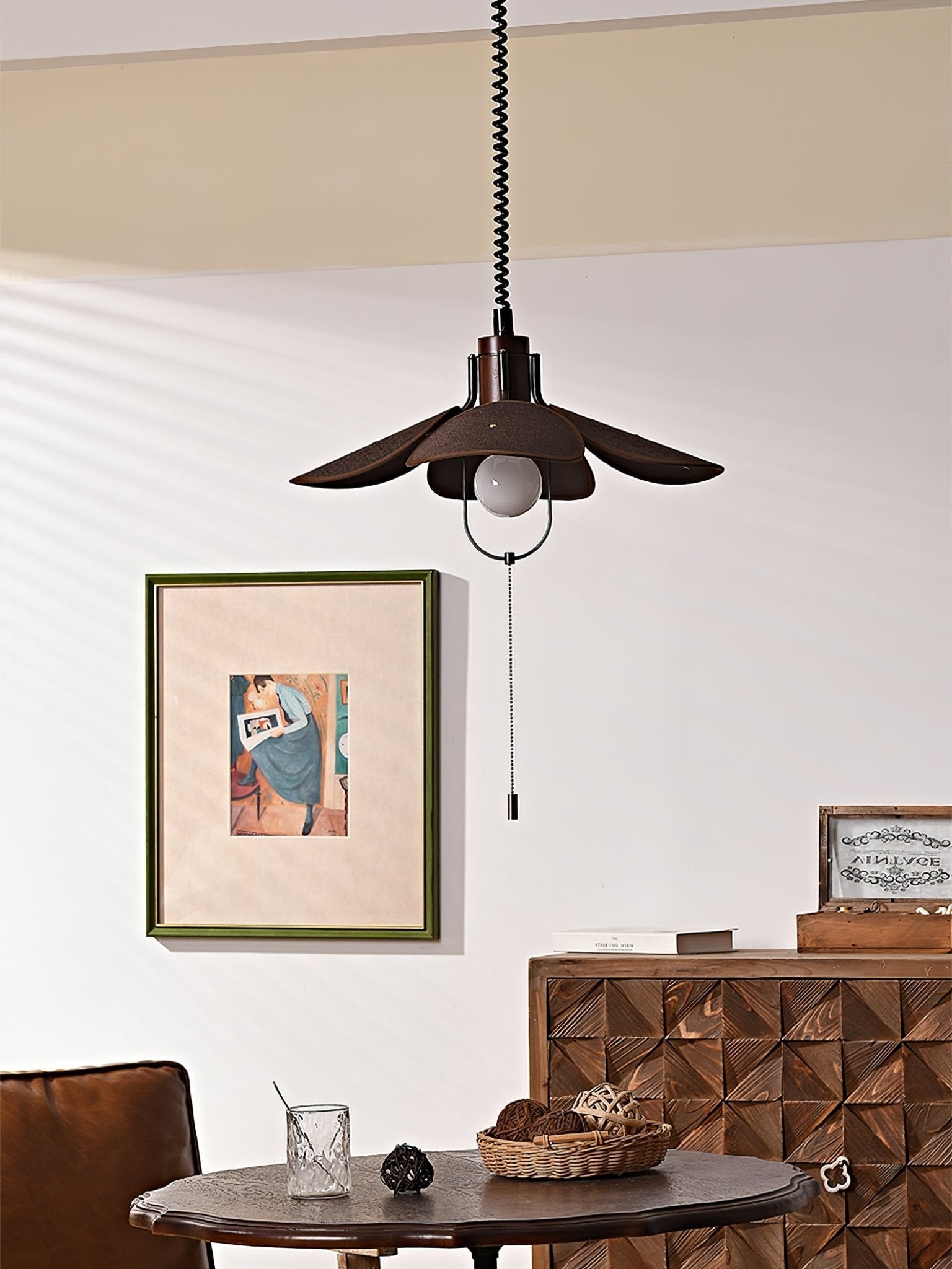 Utalion Traditional Petal Bloom Wood Fabric Pendant Light - Letslighting