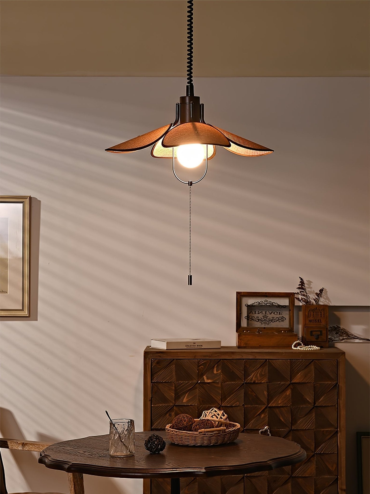 Utalion Traditional Petal Bloom Wood Fabric Pendant Light - Letslighting