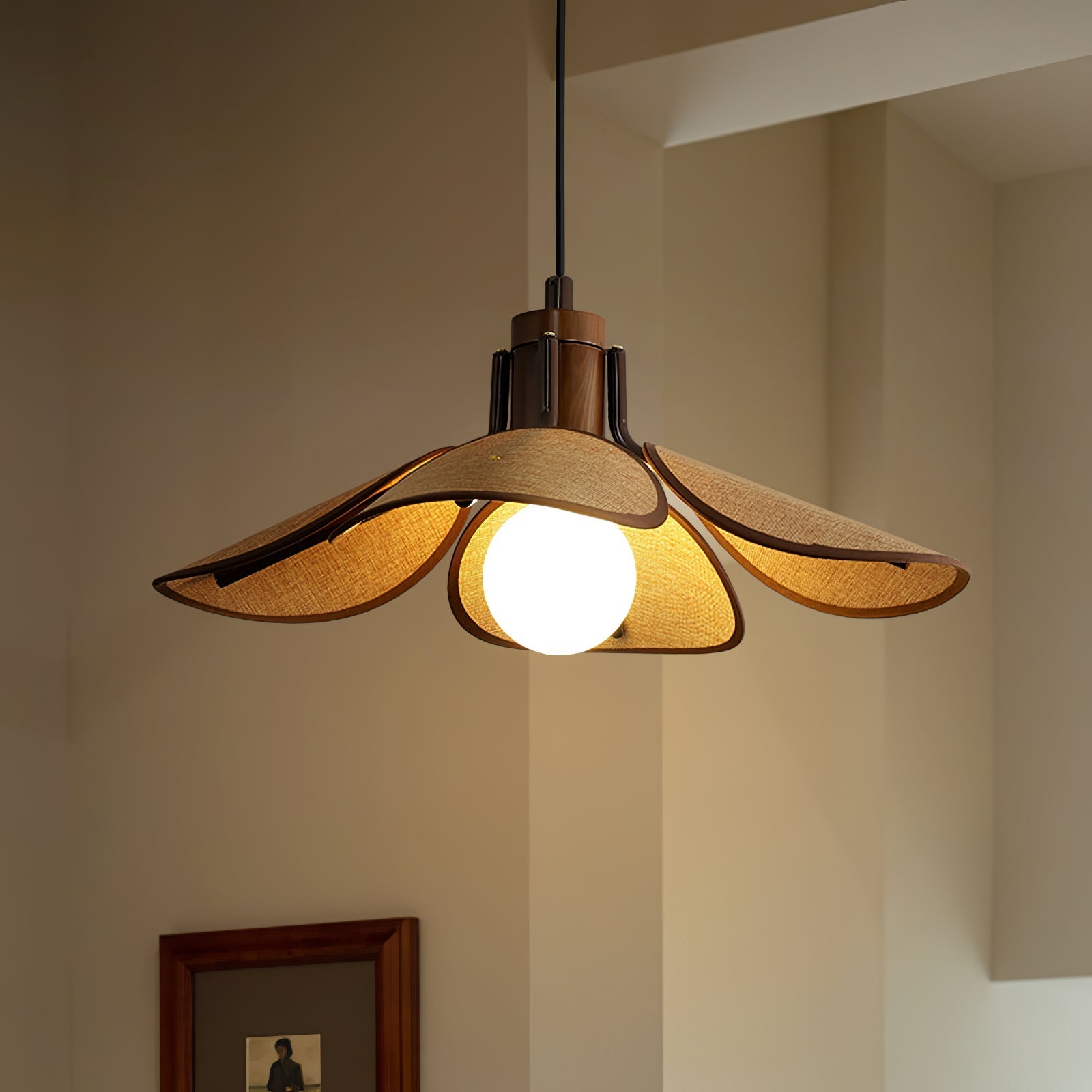 Utalion Traditional Petal Bloom Wood Fabric Pendant Light - Letslighting
