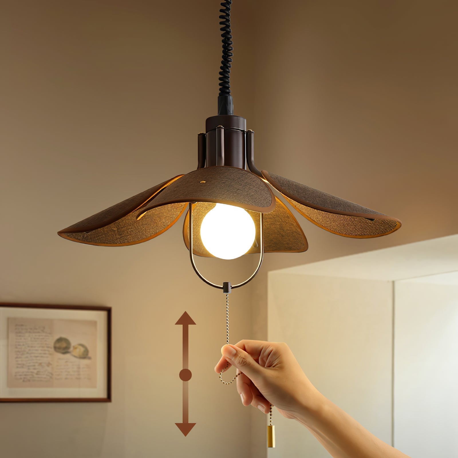 Utalion Traditional Petal Bloom Wood Fabric Pendant Light - Letslighting