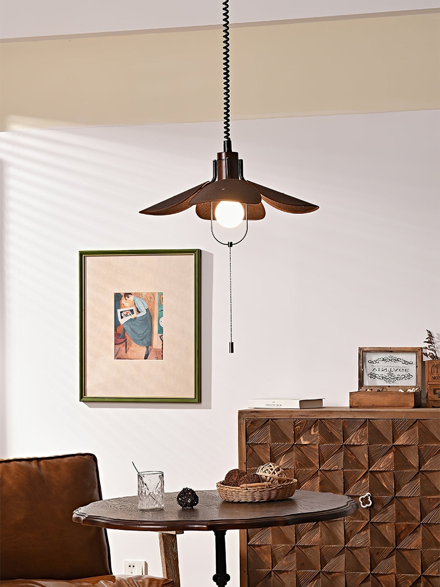Utalion Traditional Petal Bloom Wood Fabric Pendant Light - Letslighting