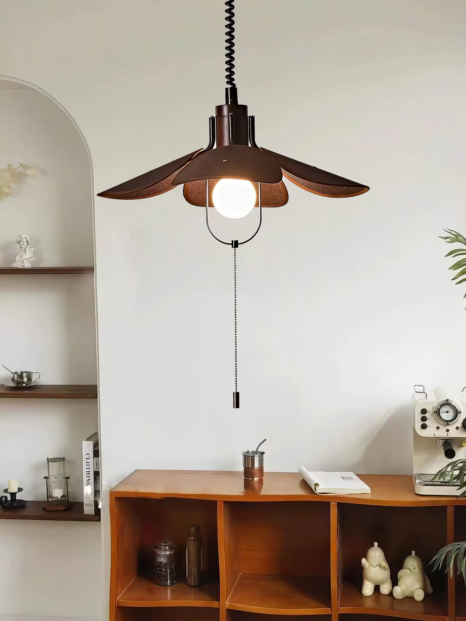 Utalion Traditional Petal Bloom Wood Fabric Pendant Light - Letslighting