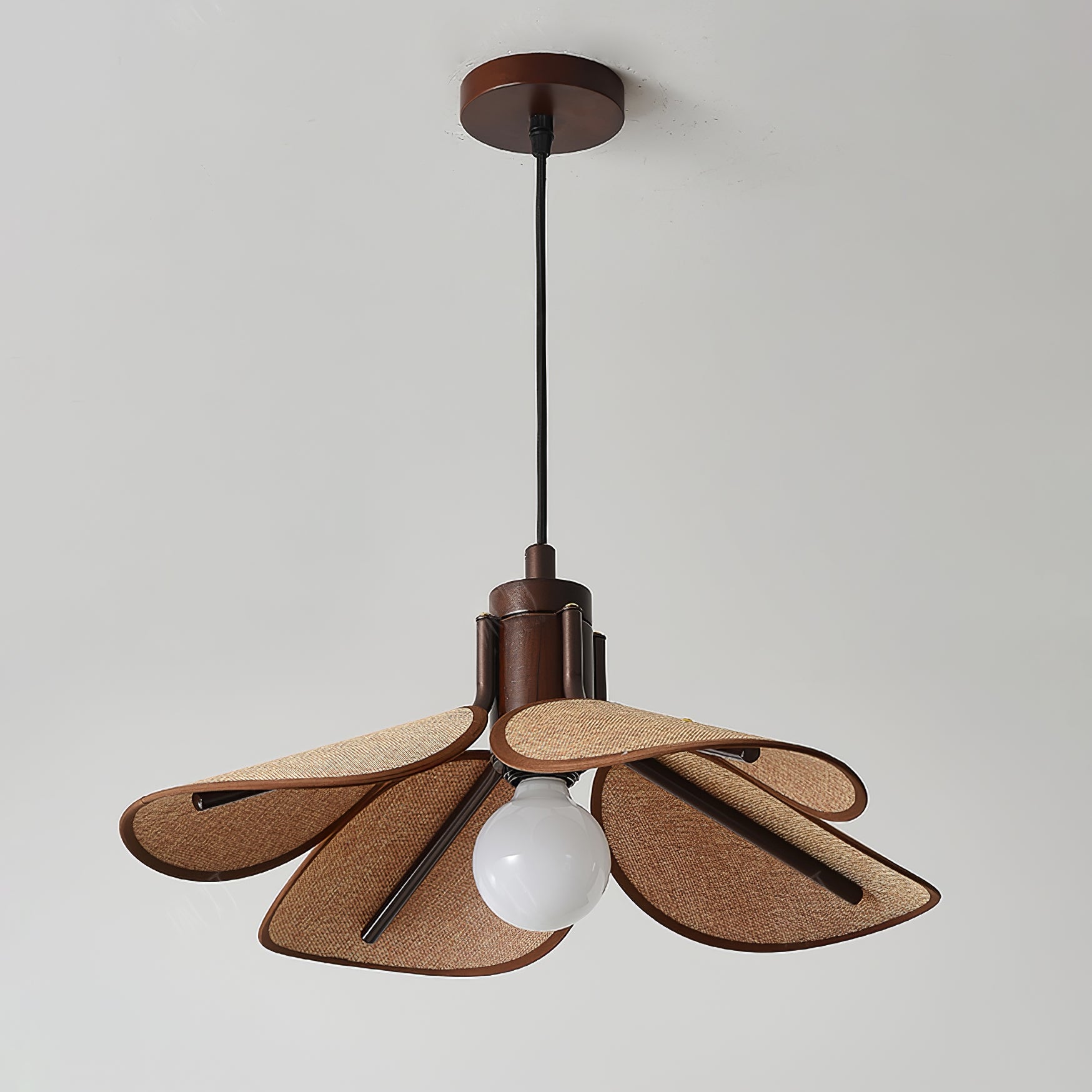 Utalion Traditional Petal Bloom Wood Fabric Pendant Light - Letslighting