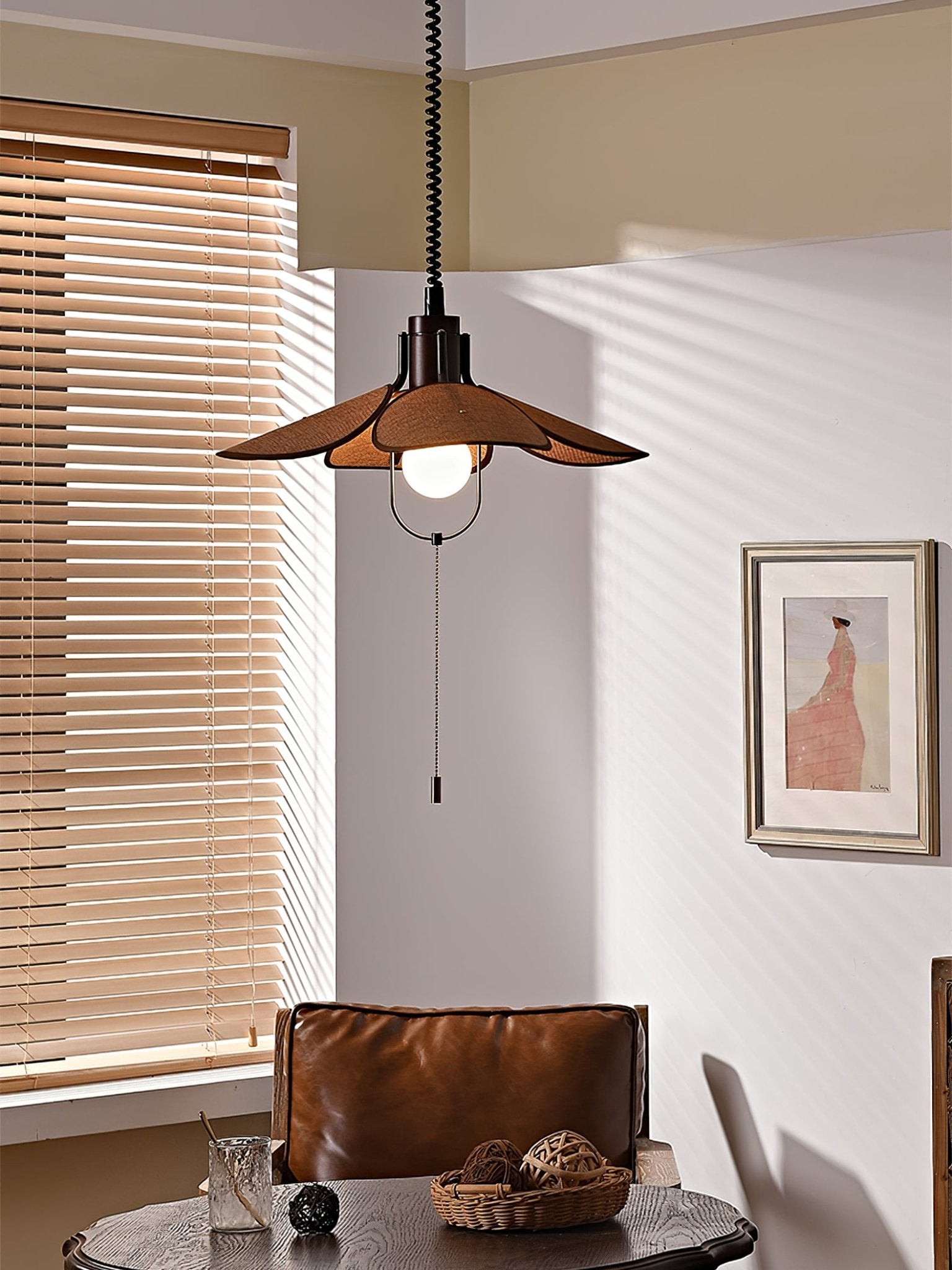 Utalion Traditional Petal Bloom Wood Fabric Pendant Light - Letslighting