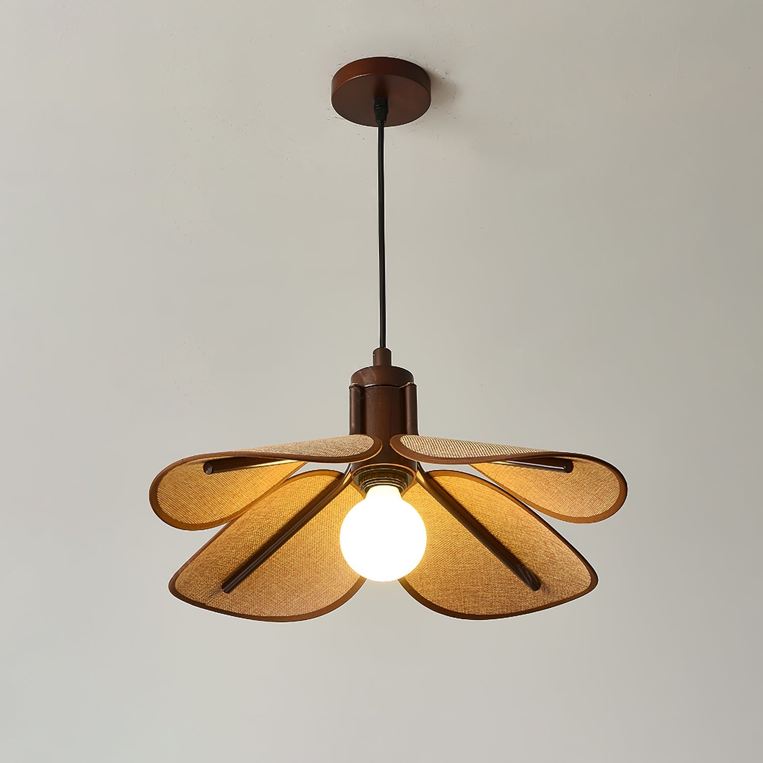 Utalion Traditional Petal Bloom Wood Fabric Pendant Light - Letslighting