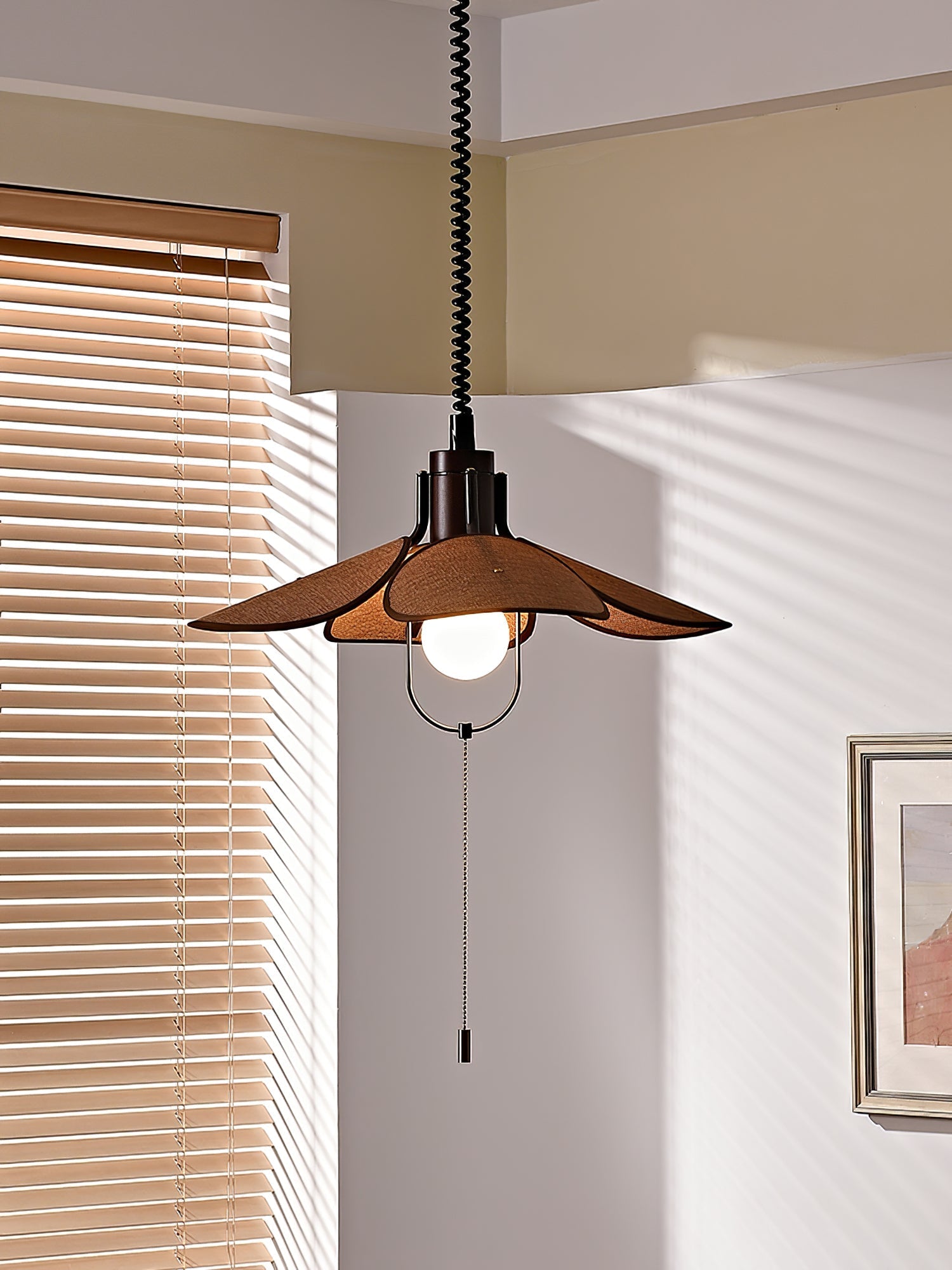 Utalion Traditional Petal Bloom Wood Fabric Pendant Light - Letslighting