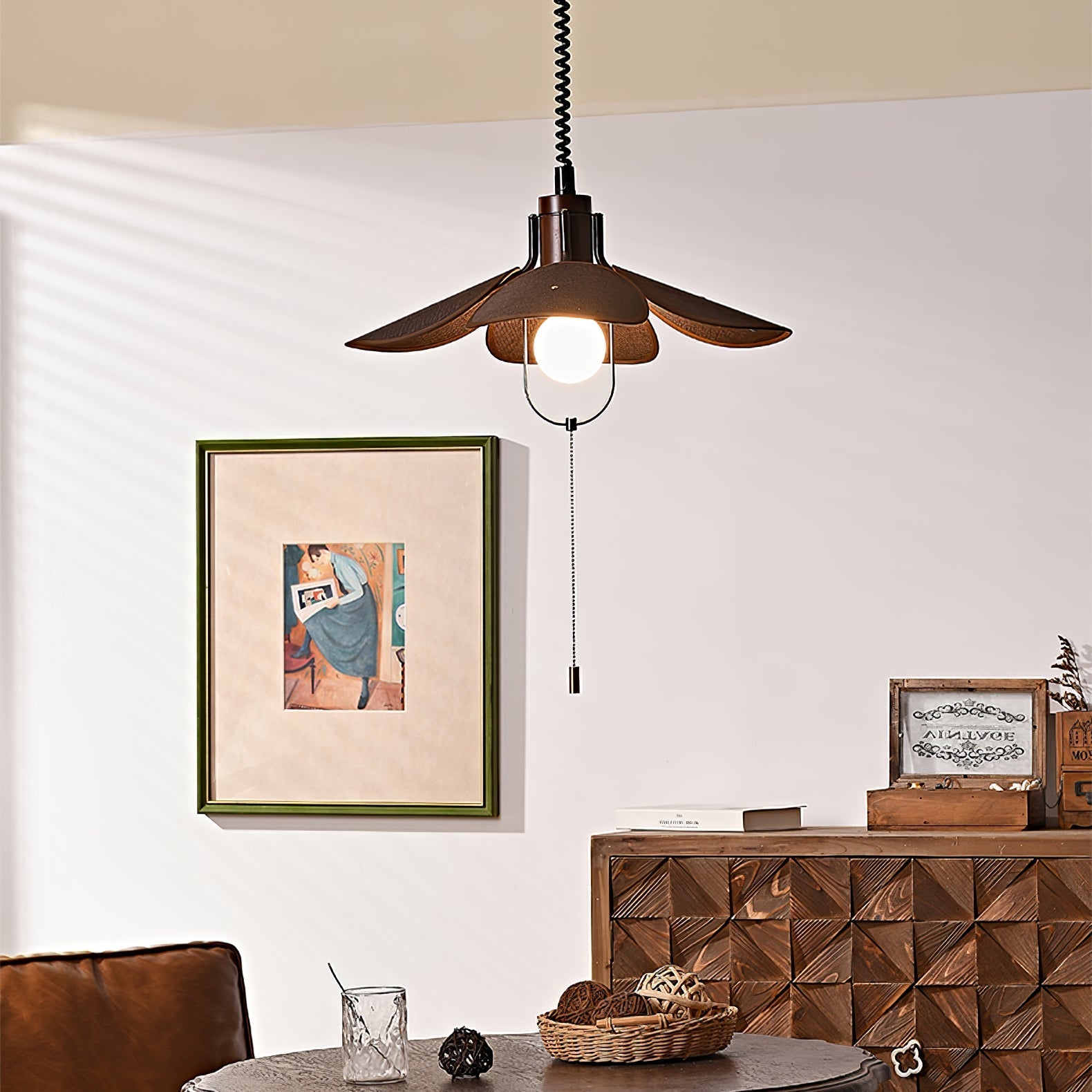 Utalion Traditional Petal Bloom Wood Fabric Pendant Light - Letslighting
