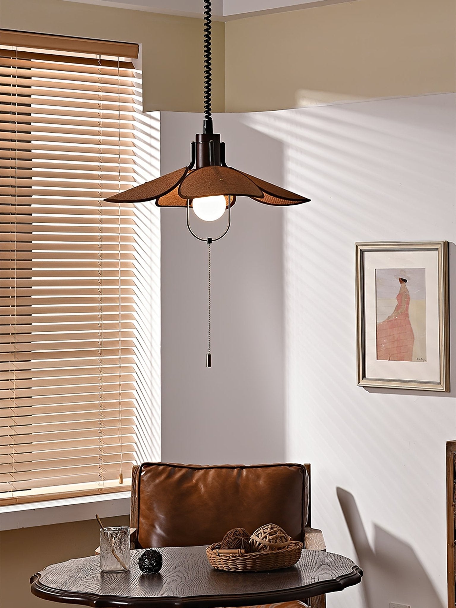 Utalion Traditional Petal Bloom Wood Fabric Pendant Light - Letslighting