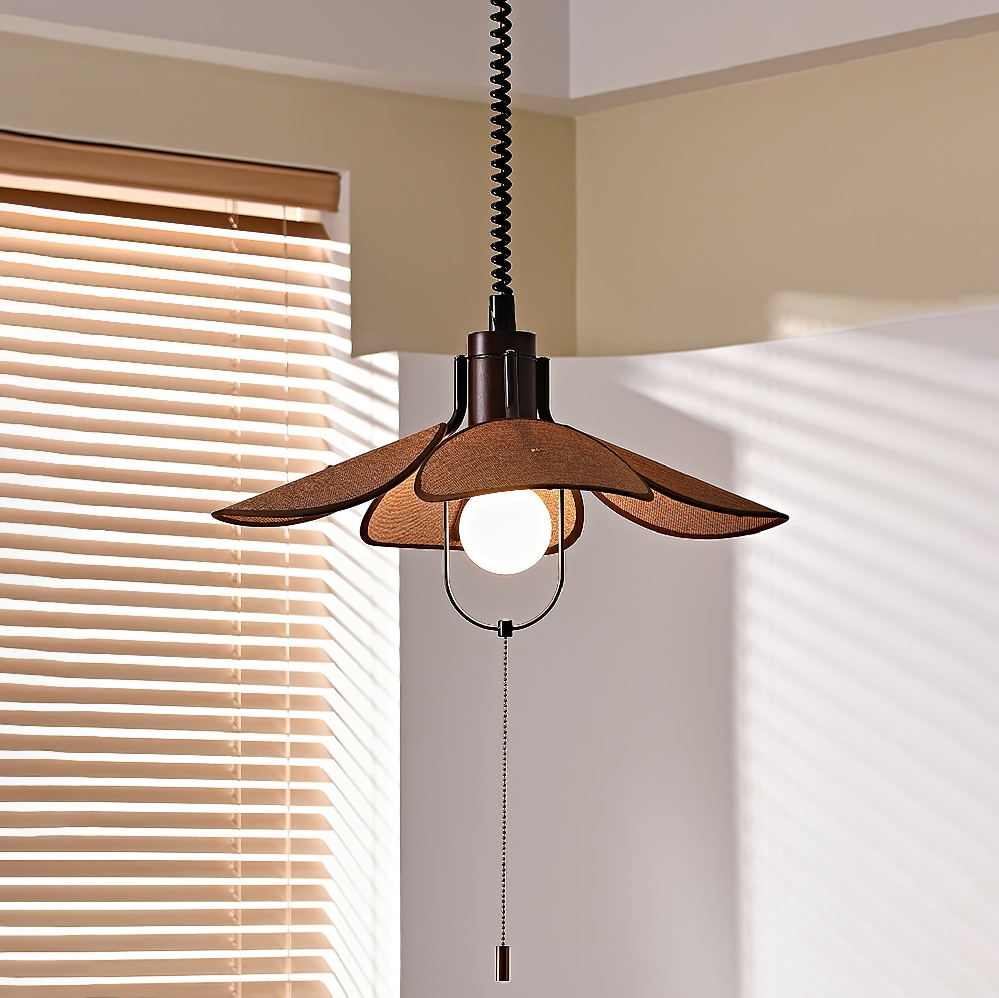 Utalion Traditional Petal Bloom Wood Fabric Pendant Light - Letslighting