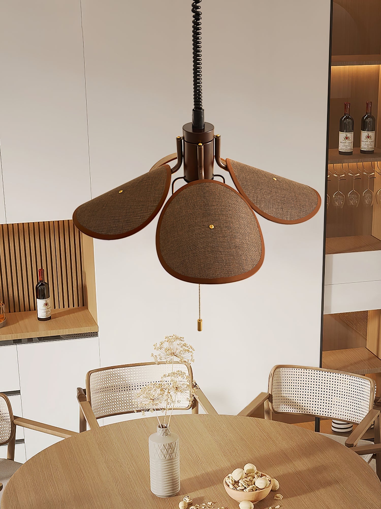 Utalion Traditional Petal Bloom Wood Fabric Pendant Light - Letslighting