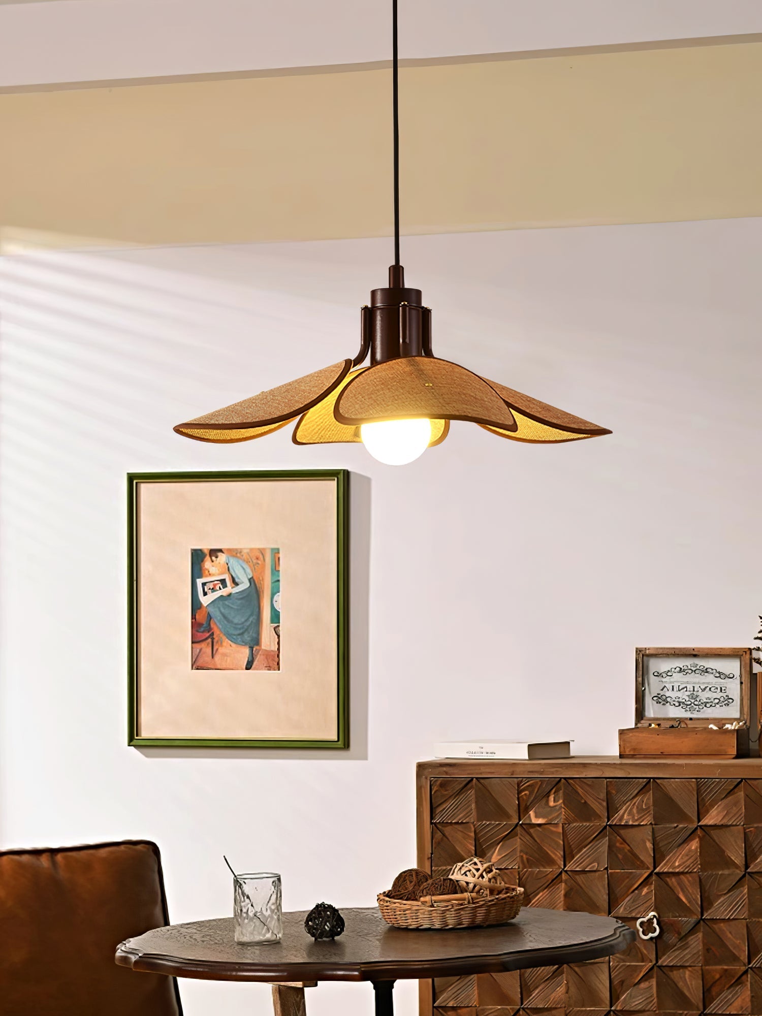 Utalion Traditional Petal Bloom Wood Fabric Pendant Light - Letslighting