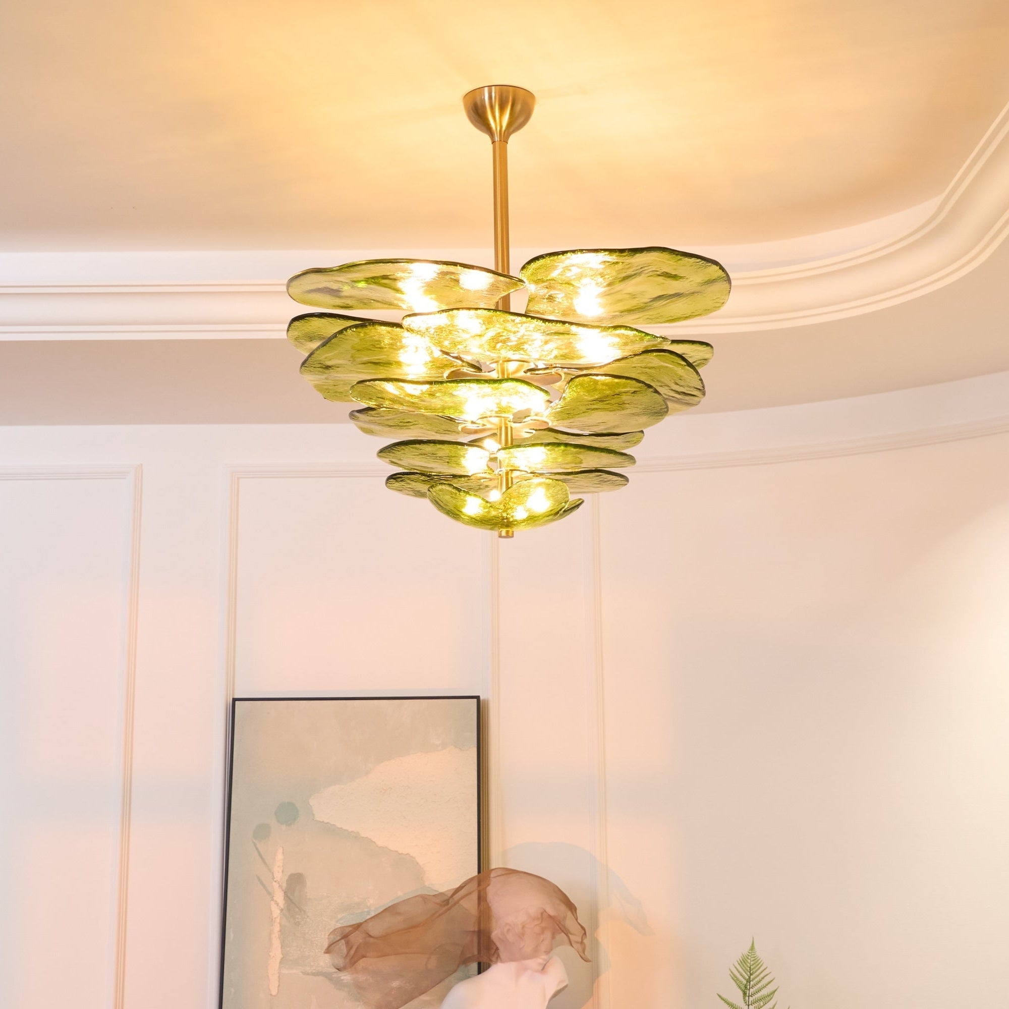 Aurora Chandelier Gold Murano Glass Petal Luxury - Letslighting