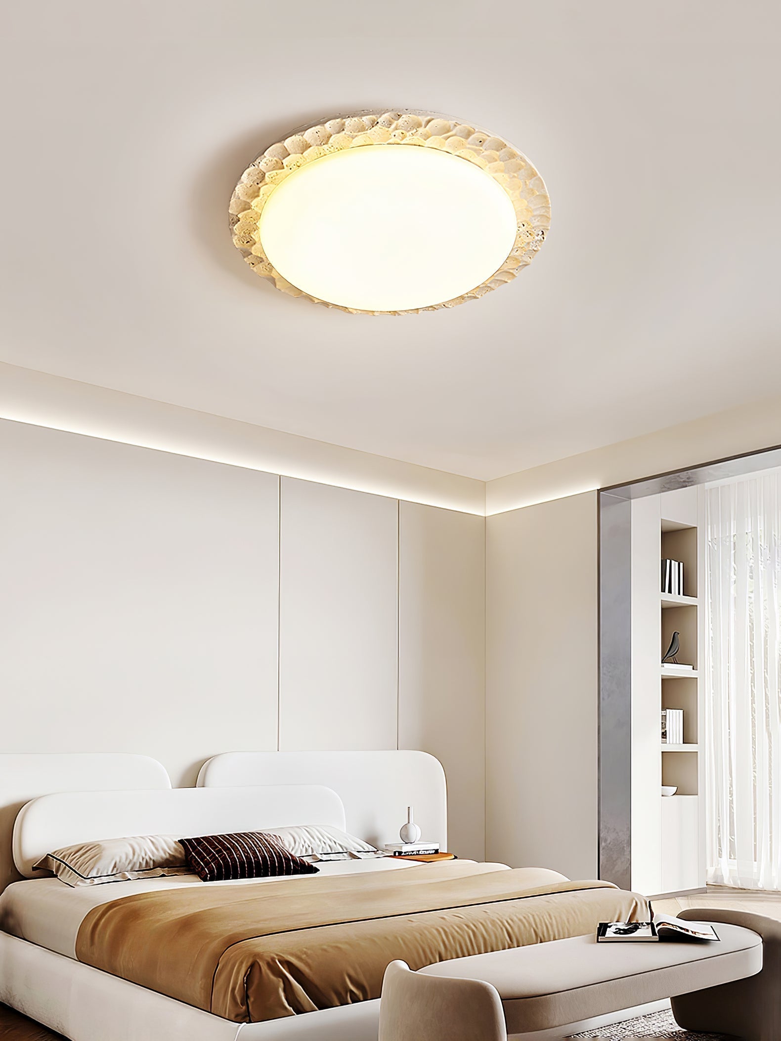 Petra Modern Travertine & Acrylic Ceiling Light