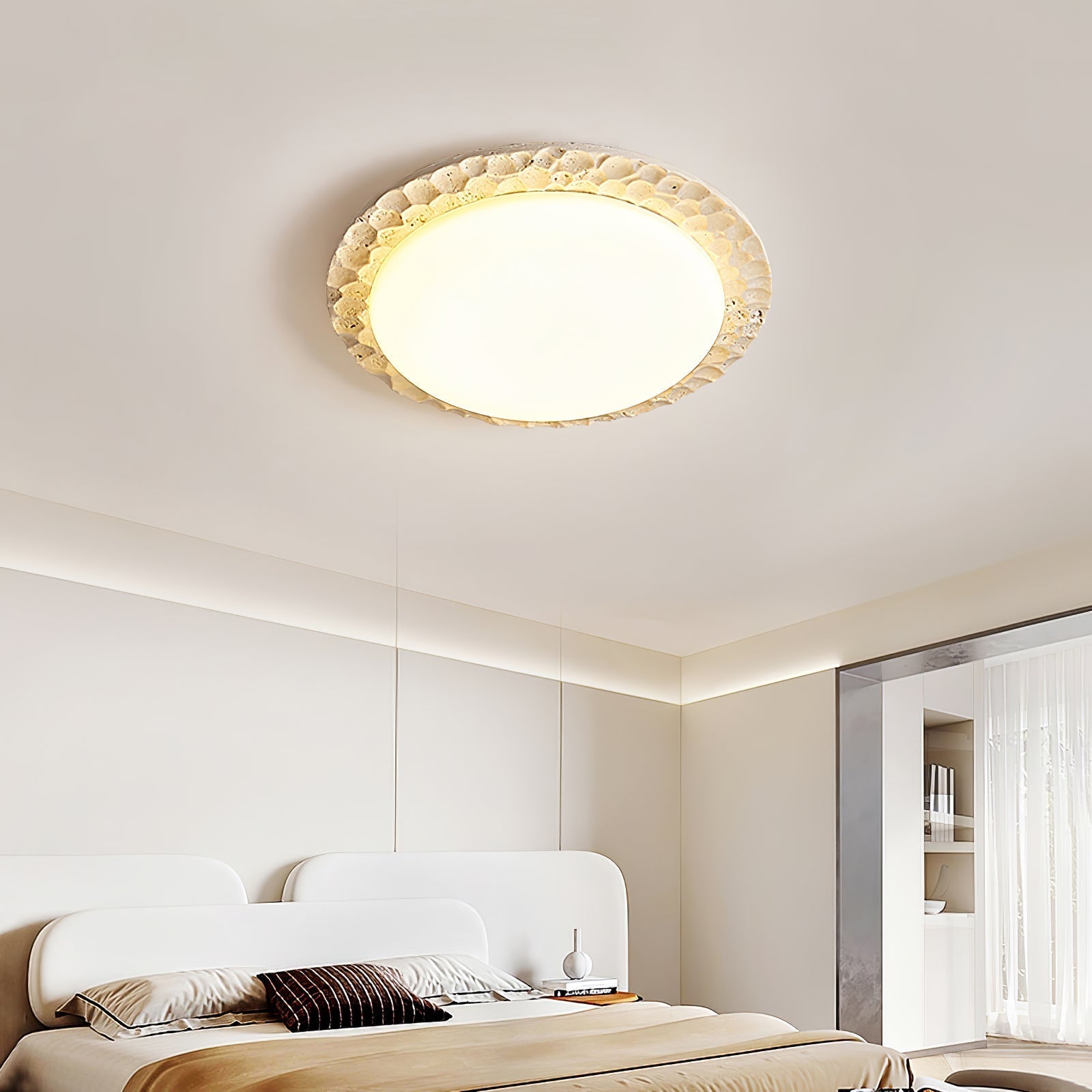 Petra Modern Travertine & Acrylic Ceiling Light
