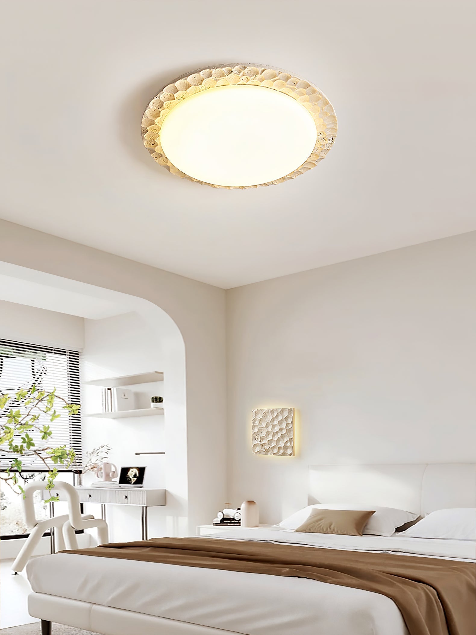 Petra Modern Travertine & Acrylic Ceiling Light