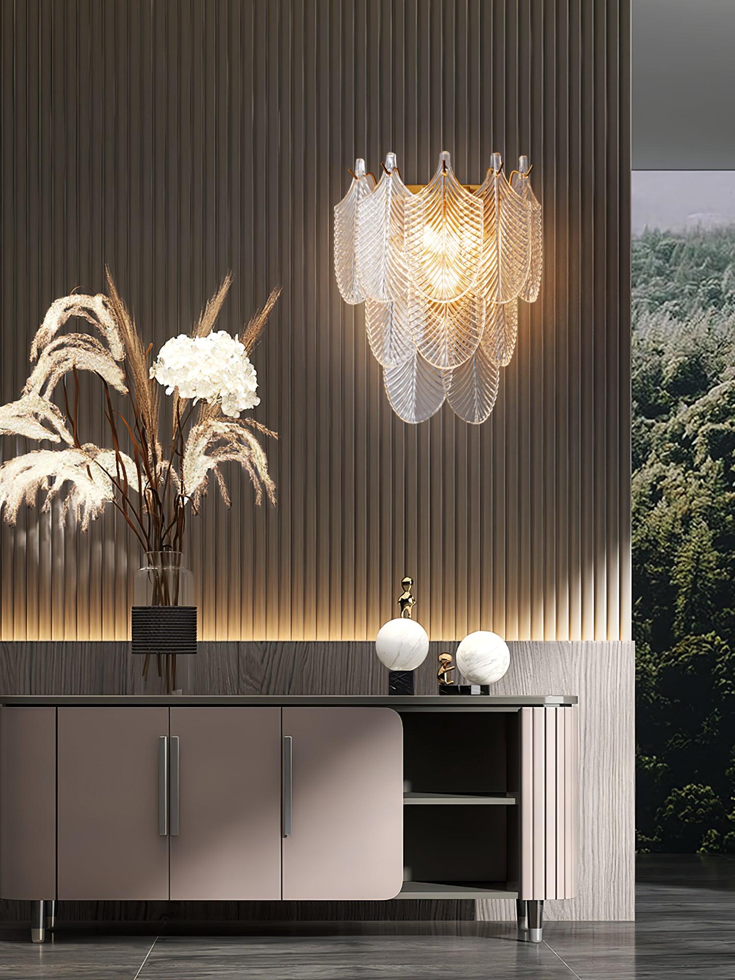 Nima Brass Glass Leaf-inspired Wall Sconce - Letslighting