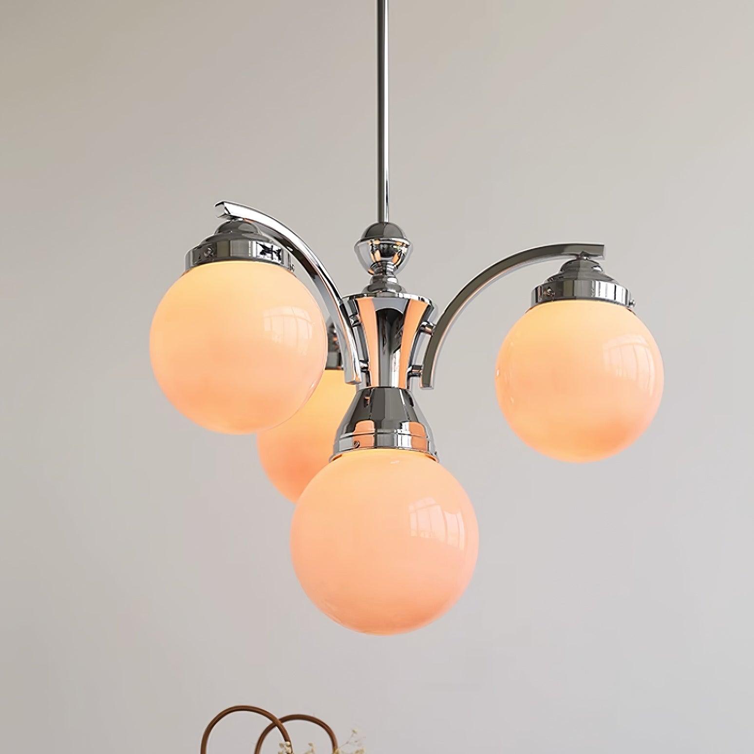 Salamanca Chandelier Pink Glass Globes Chrome Arcs Stylish - Letslighting