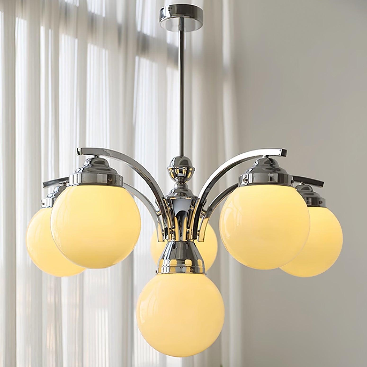 Salamanca Chandelier Pink Glass Globes Chrome Arcs Stylish - Letslighting