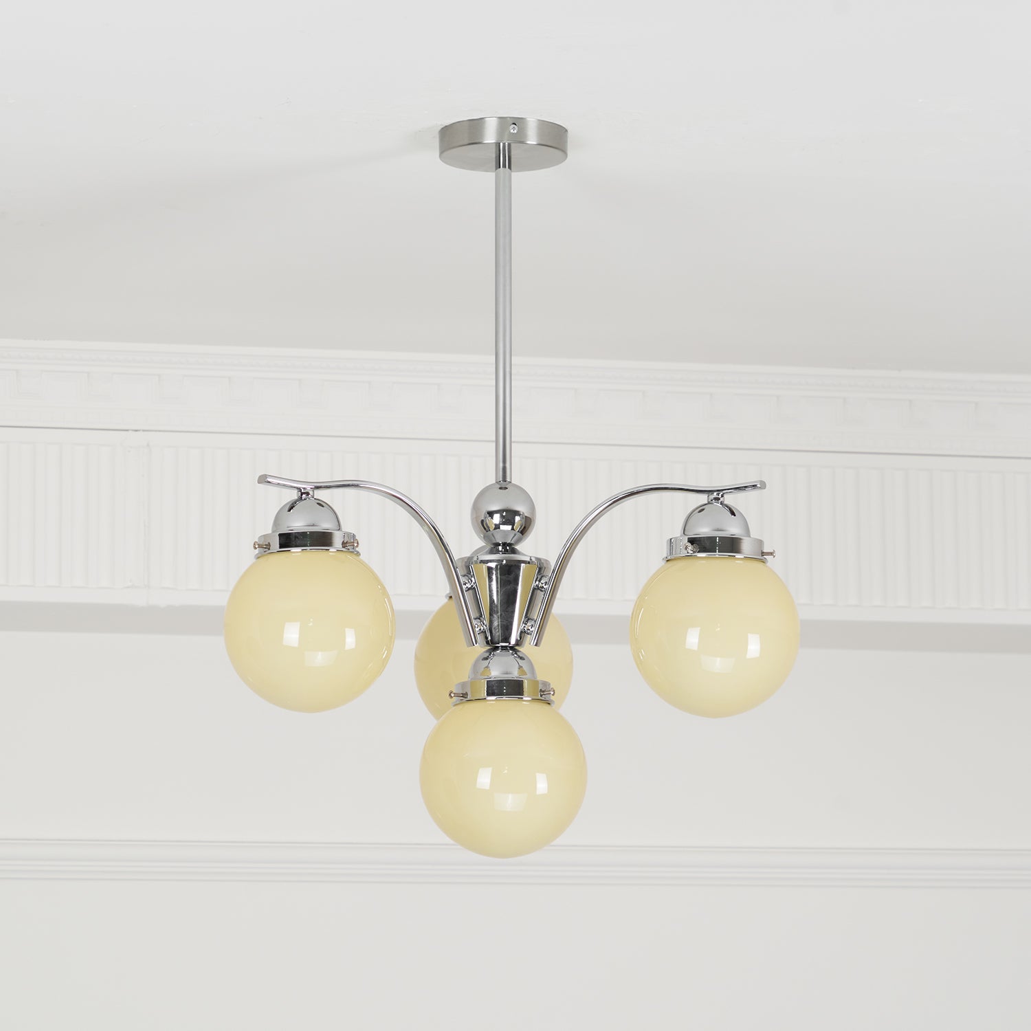 Salamanca Chandelier Pink Glass Globes Chrome Arcs Stylish - Letslighting