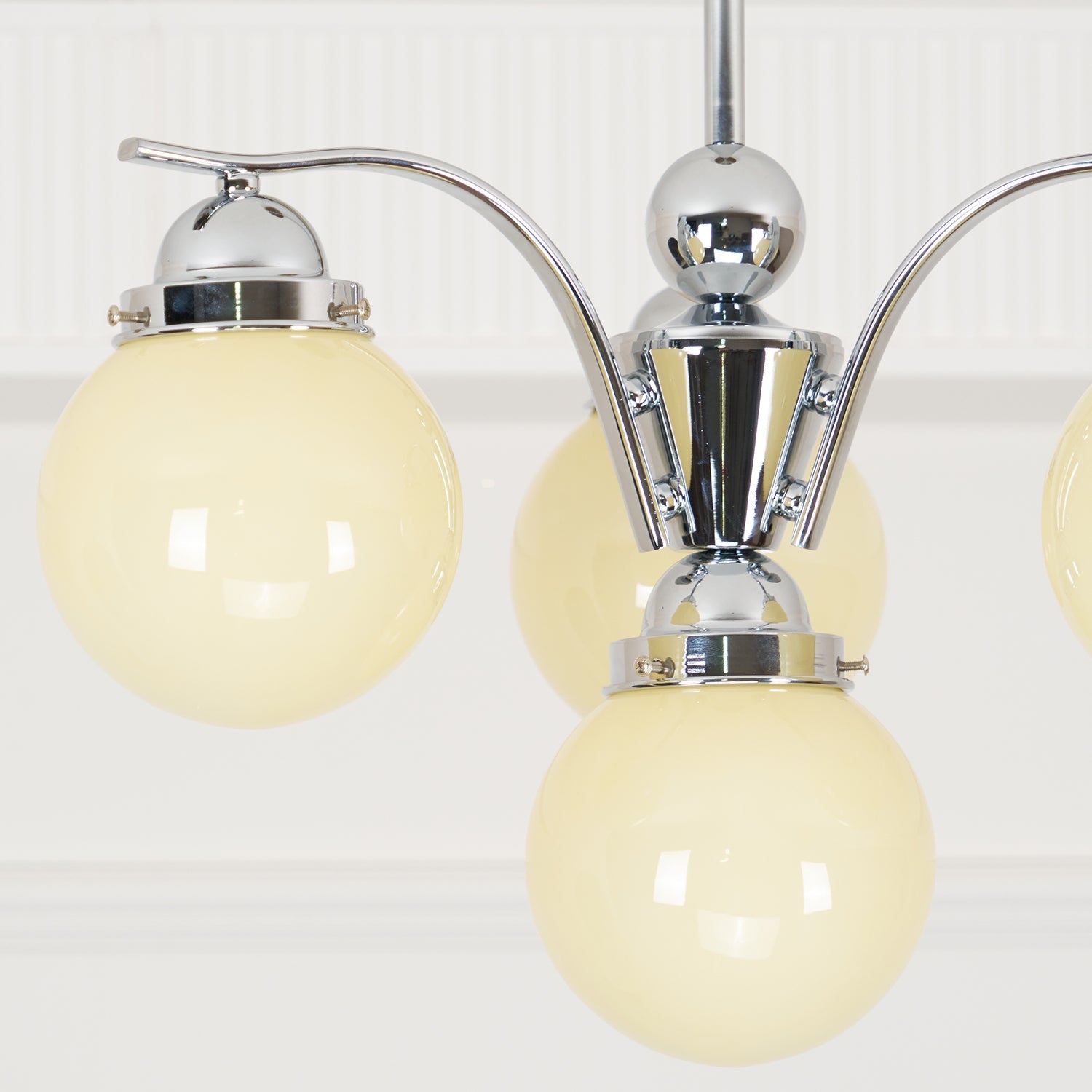 Salamanca Chandelier Pink Glass Globes Chrome Arcs Stylish - Letslighting