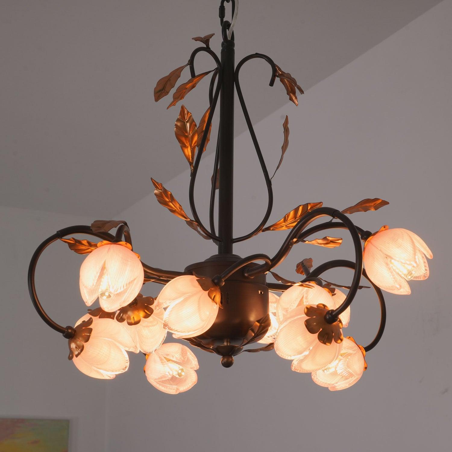 Avelora Vintage Industrial Tulip Pink Glass Chandelier - Letslighting