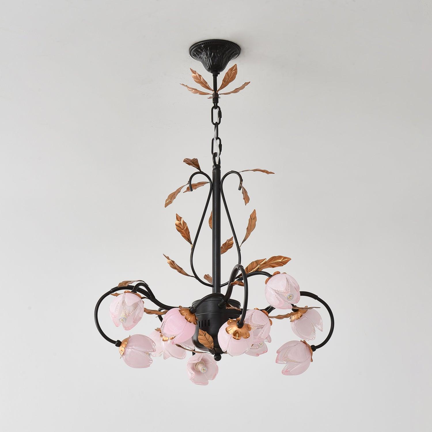 Avelora Vintage Industrial Tulip Pink Glass Chandelier - Letslighting