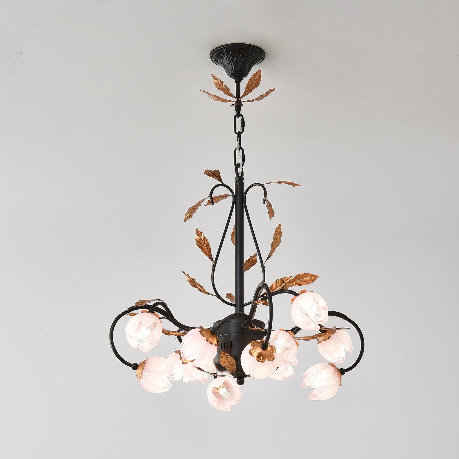 Avelora Vintage Industrial Tulip Pink Glass Chandelier - Letslighting