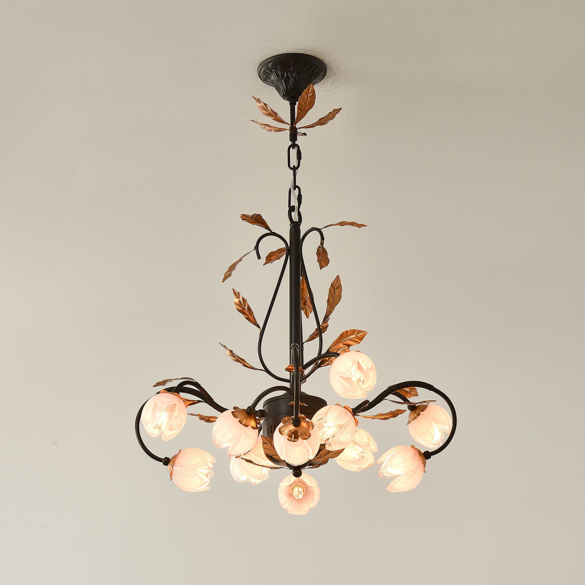 Avelora Vintage Industrial Tulip Pink Glass Chandelier - Letslighting