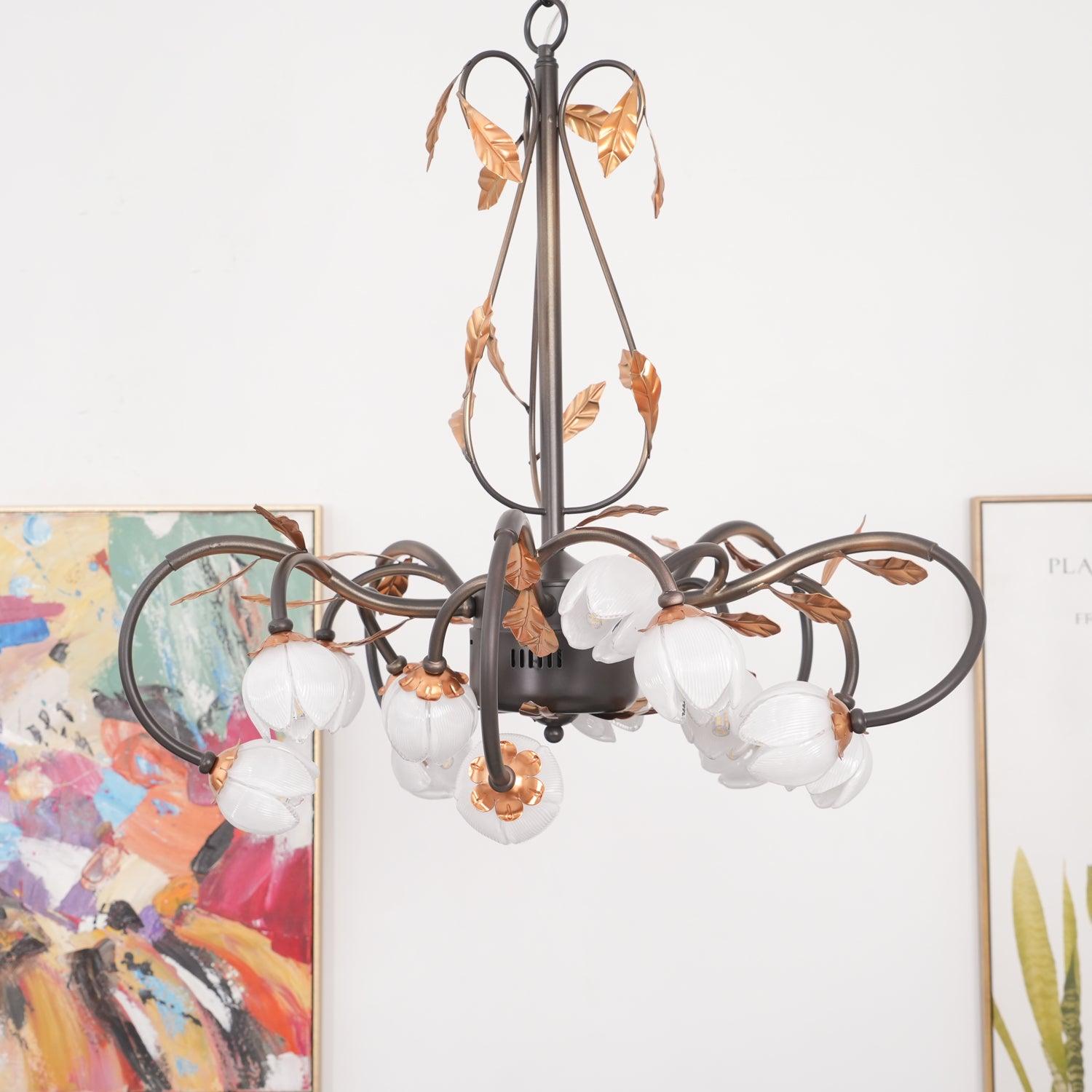 Avelora Vintage Industrial Tulip Pink Glass Chandelier - Letslighting
