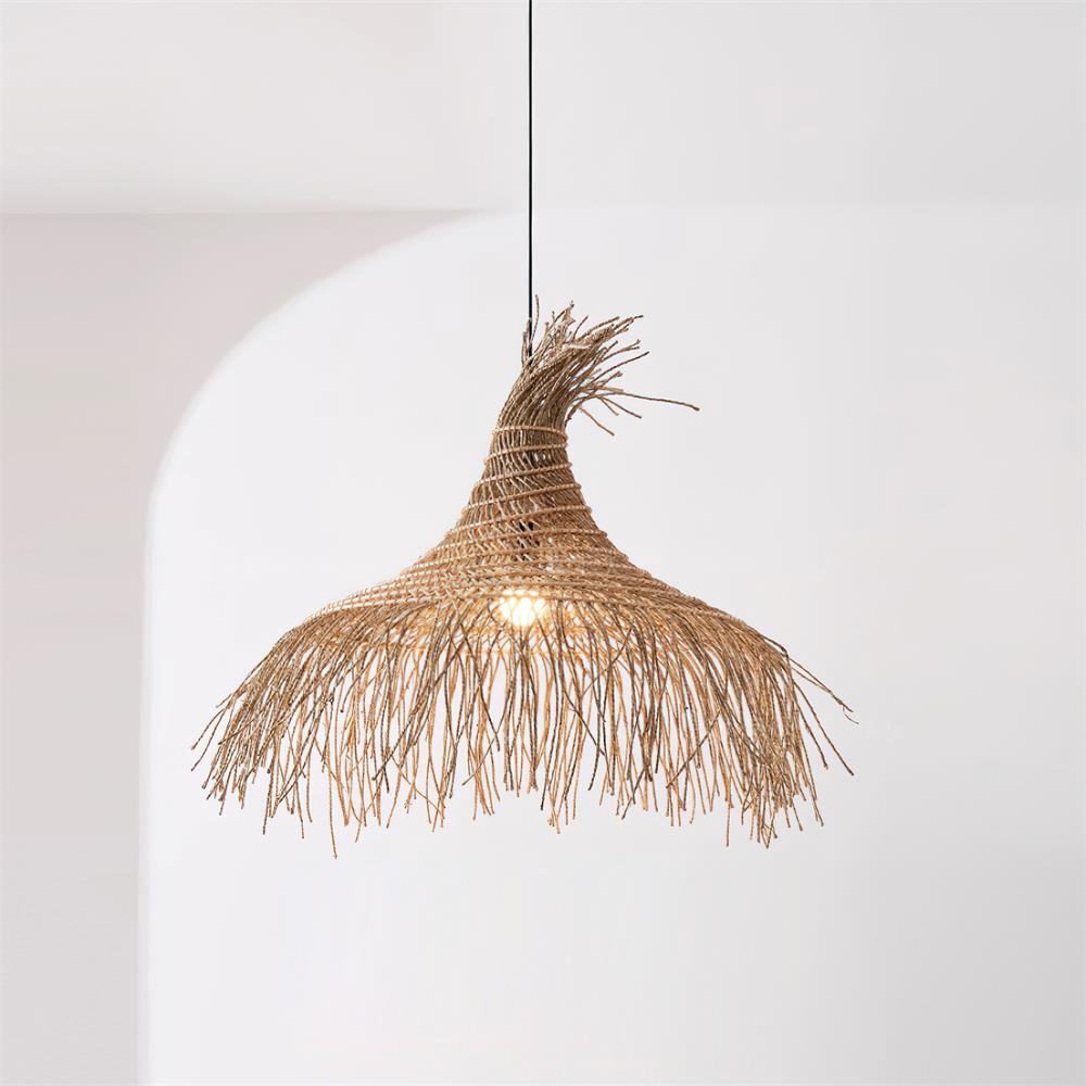 Pendant Light Handwoven Rattan Shade Frame Bohemian Natural - Letslighting