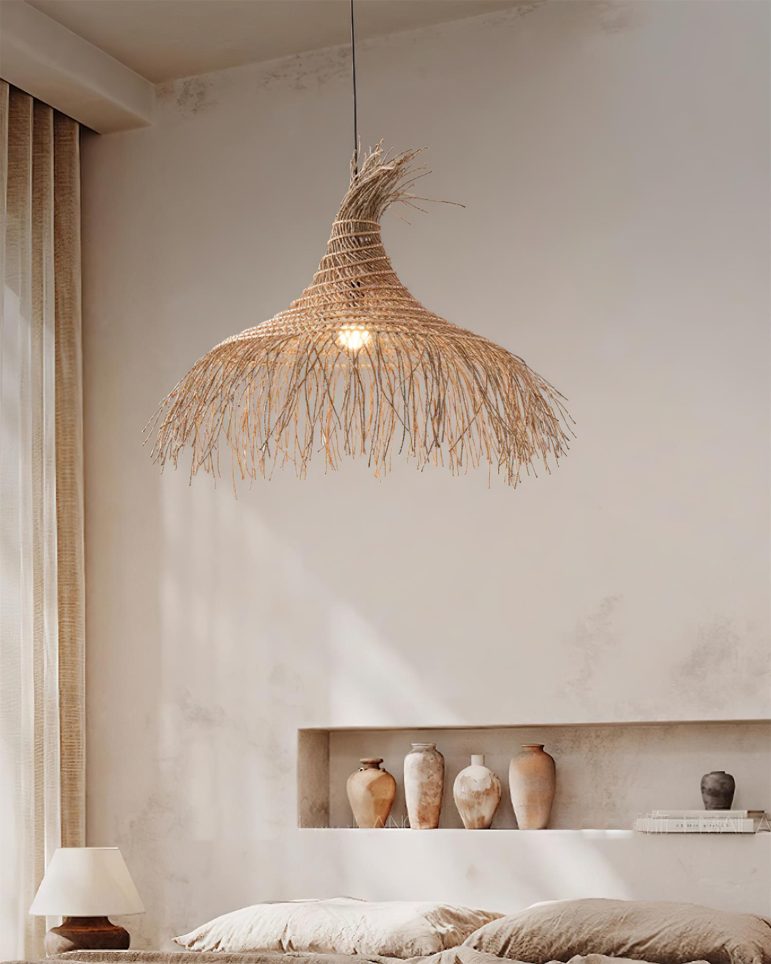 Pendant Light Handwoven Rattan Shade Frame Bohemian Natural - Letslighting