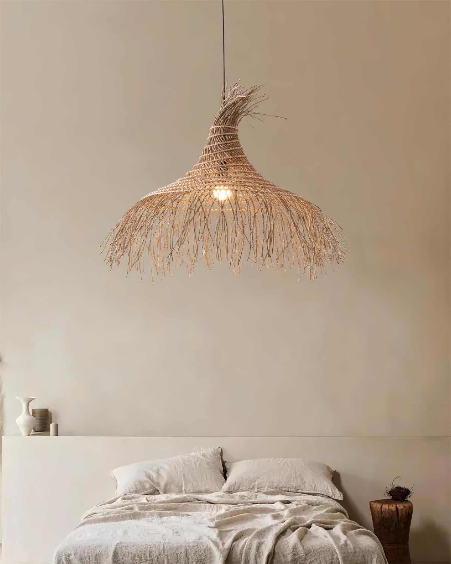 Pendant Light Handwoven Rattan Shade Frame Bohemian Natural - Letslighting