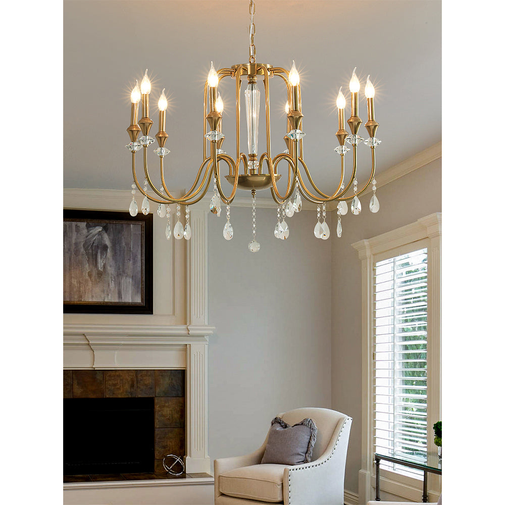 Ercararis Vintage Industrial Brass Crystal Chandelier - Letslighting