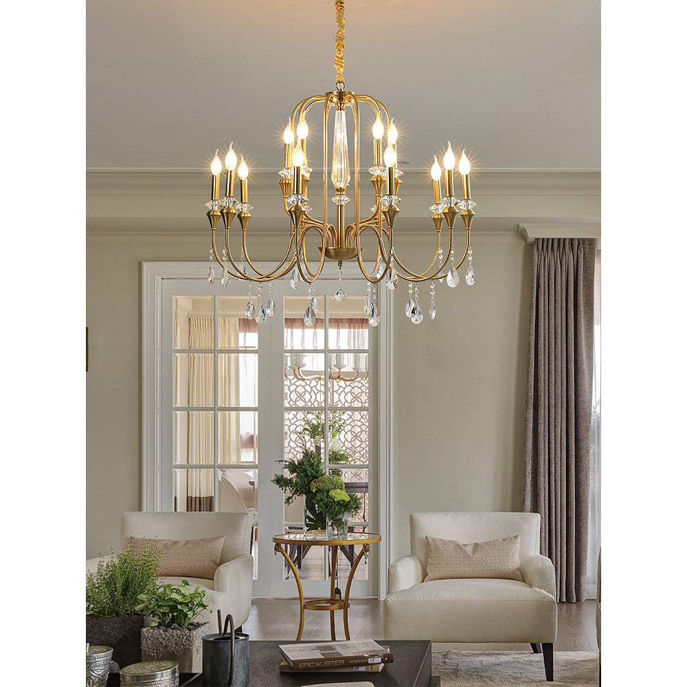 Ercararis Vintage Industrial Brass Crystal Chandelier - Letslighting