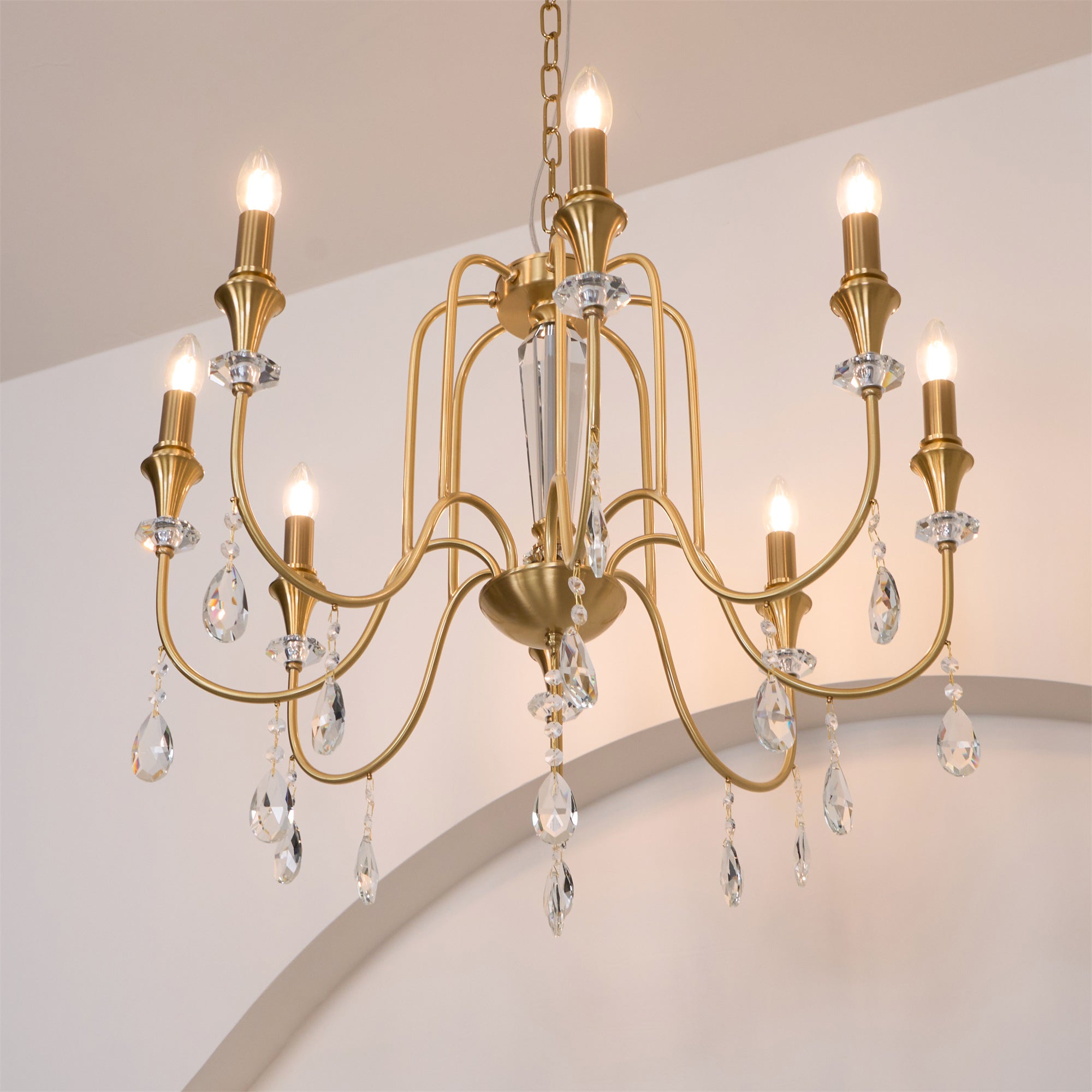 Ercararis Vintage Industrial Brass Crystal Chandelier - Letslighting