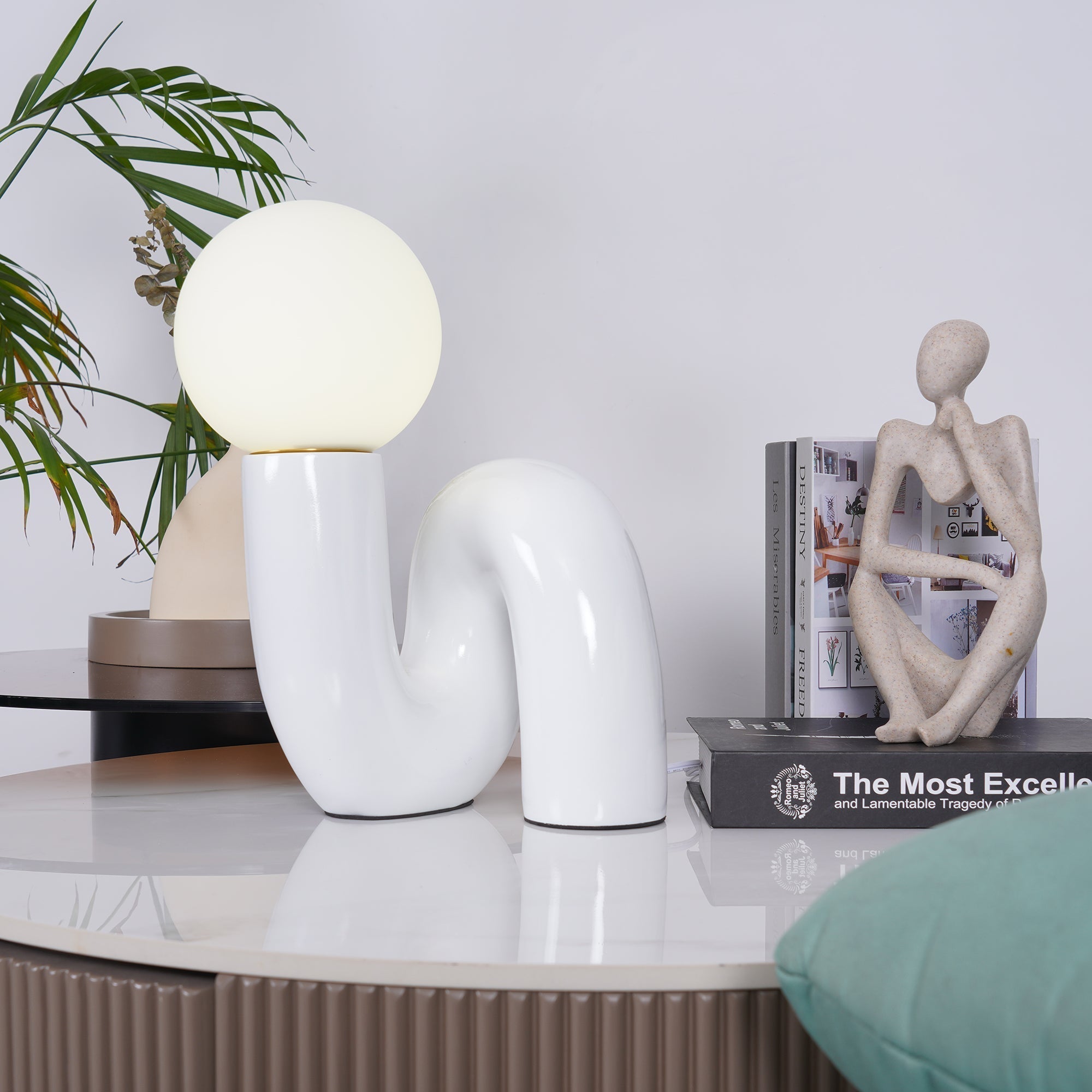 Table Lamp Playful N Shape All White - Letslighting