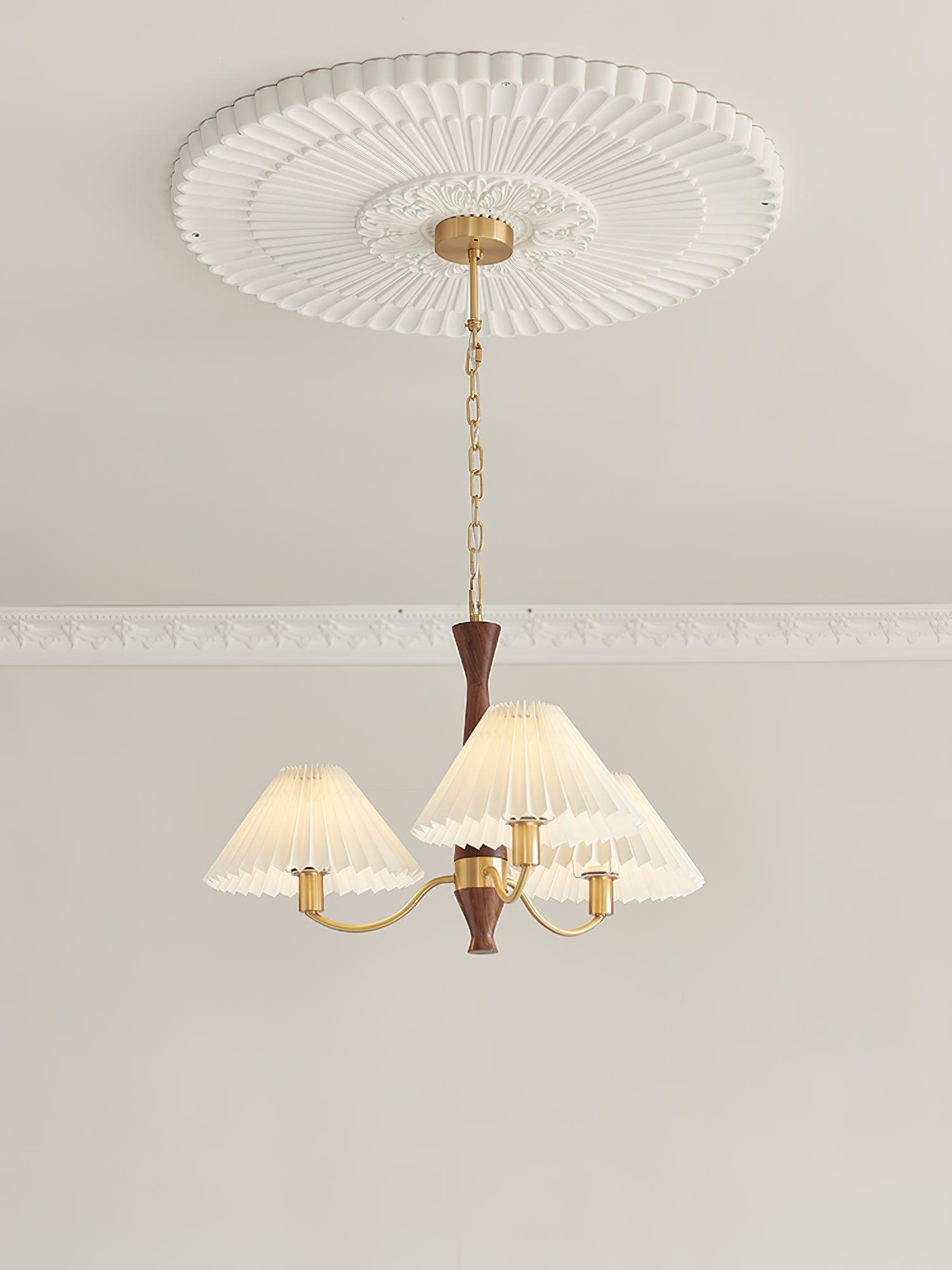 Lustra Chandelier Pleated with White Lampshades Mid-Century - Letslighting