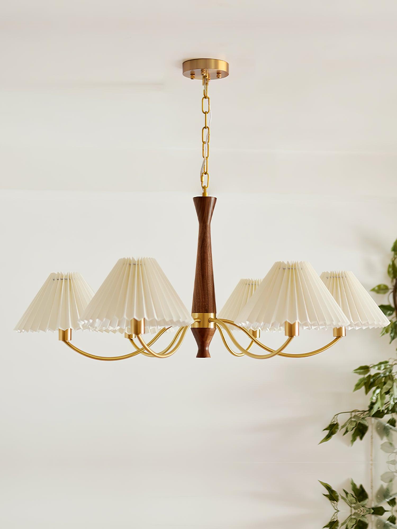 Lustra Chandelier Pleated with White Lampshades Mid-Century - Letslighting