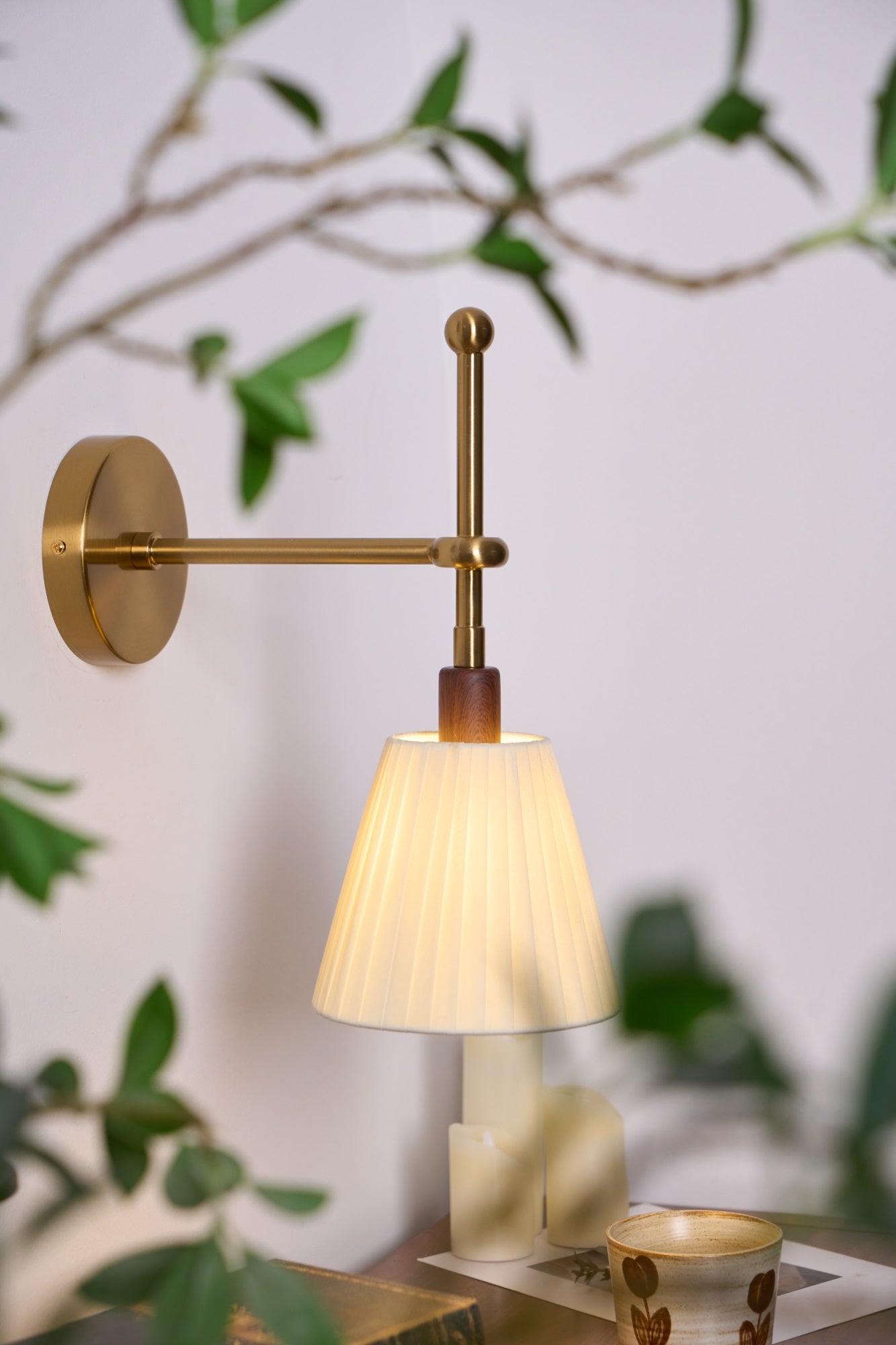 Lustra Wall Lamp Pleated Fabric Brass - Letslighting