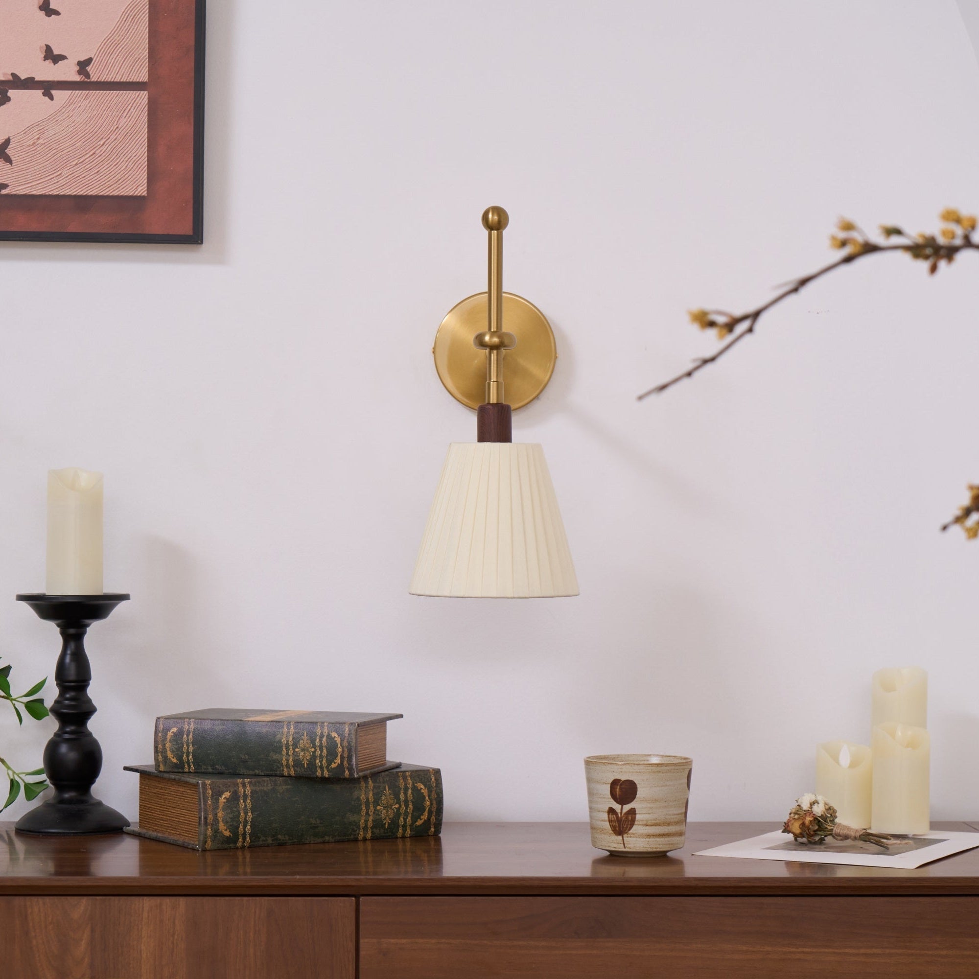 Lustra Wall Lamp Pleated Fabric Brass - Letslighting