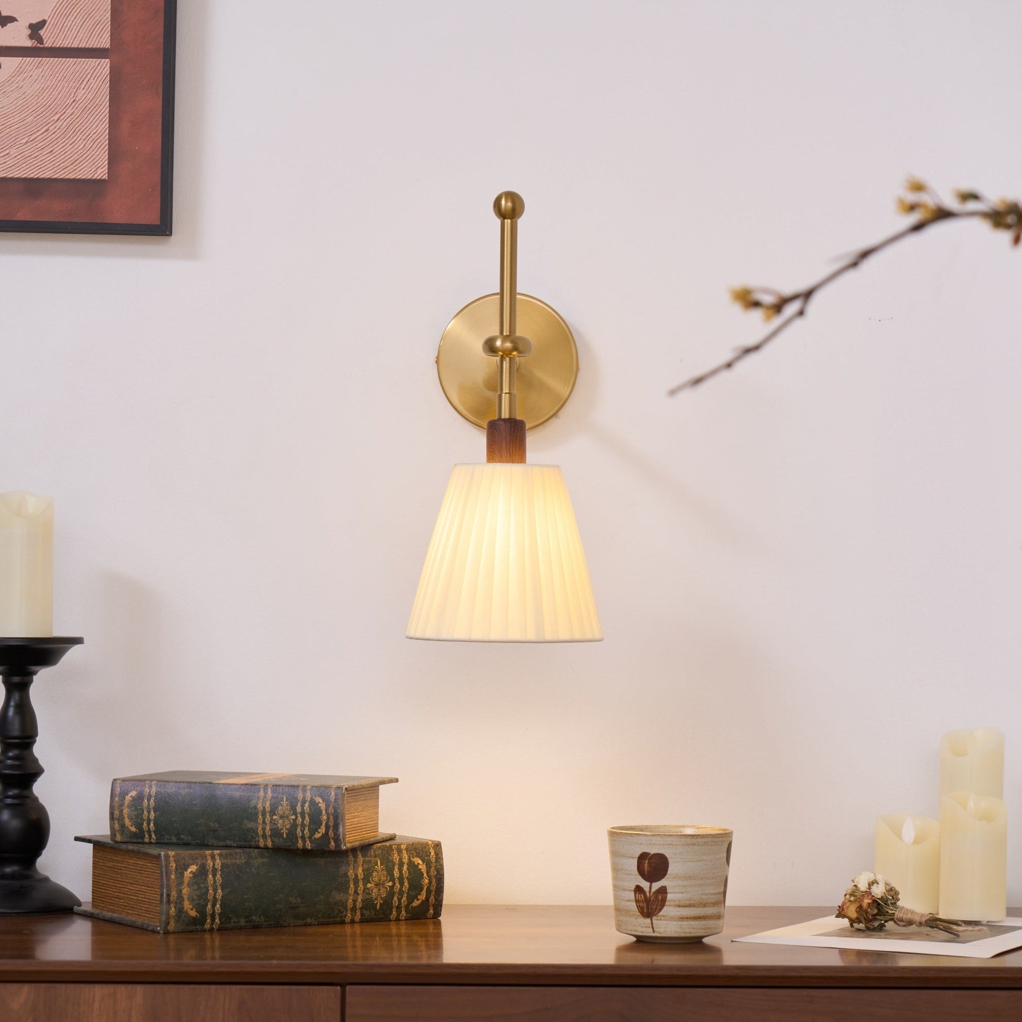 Lustra Wall Lamp Pleated Fabric Brass - Letslighting