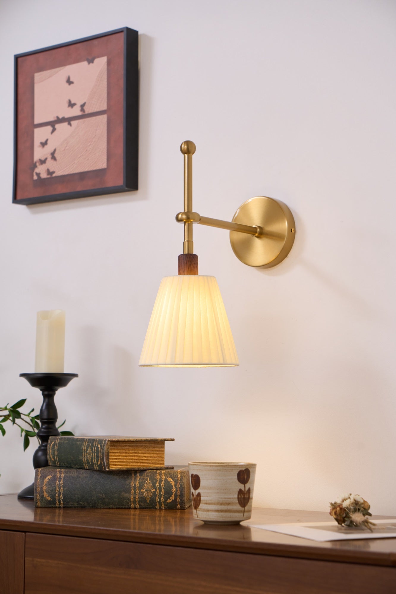 Lustra Wall Lamp Pleated Fabric Brass - Letslighting