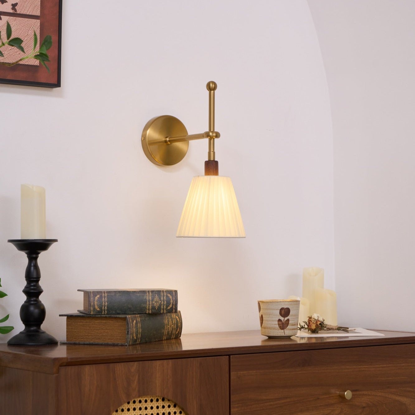 Lustra Wall Lamp Pleated Fabric Brass - Letslighting