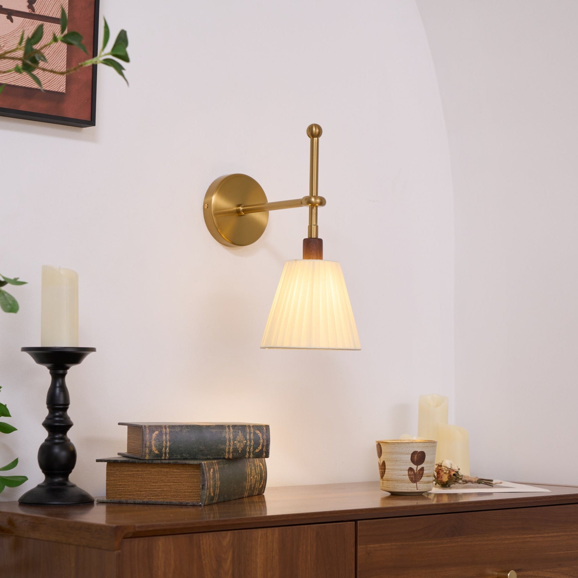 Lustra Wall Lamp Pleated Fabric Brass - Letslighting